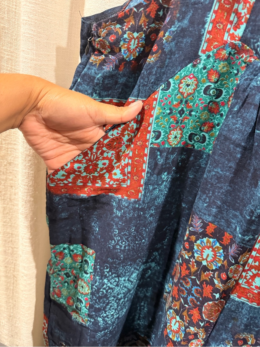 Boho Patchwork Maxi Sundress in Navy, Teal & Rust - Picture 5 of 9
